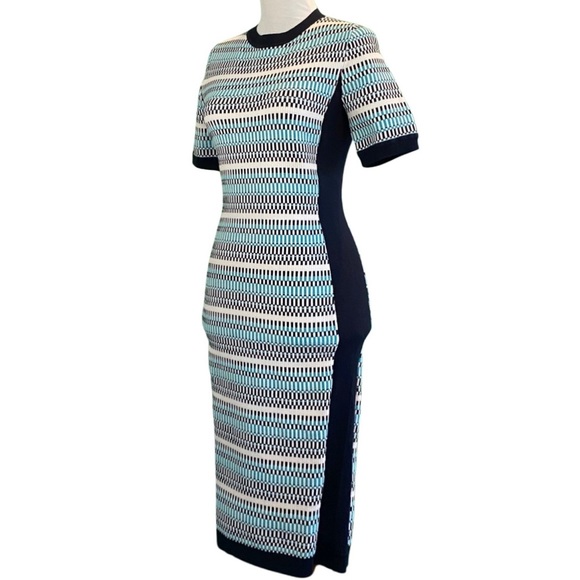 Karen Millen Dresses & Skirts - Karen Millen Half Sleeve Crew Neck Pattern Color Block Knit Sweater Dress Size M